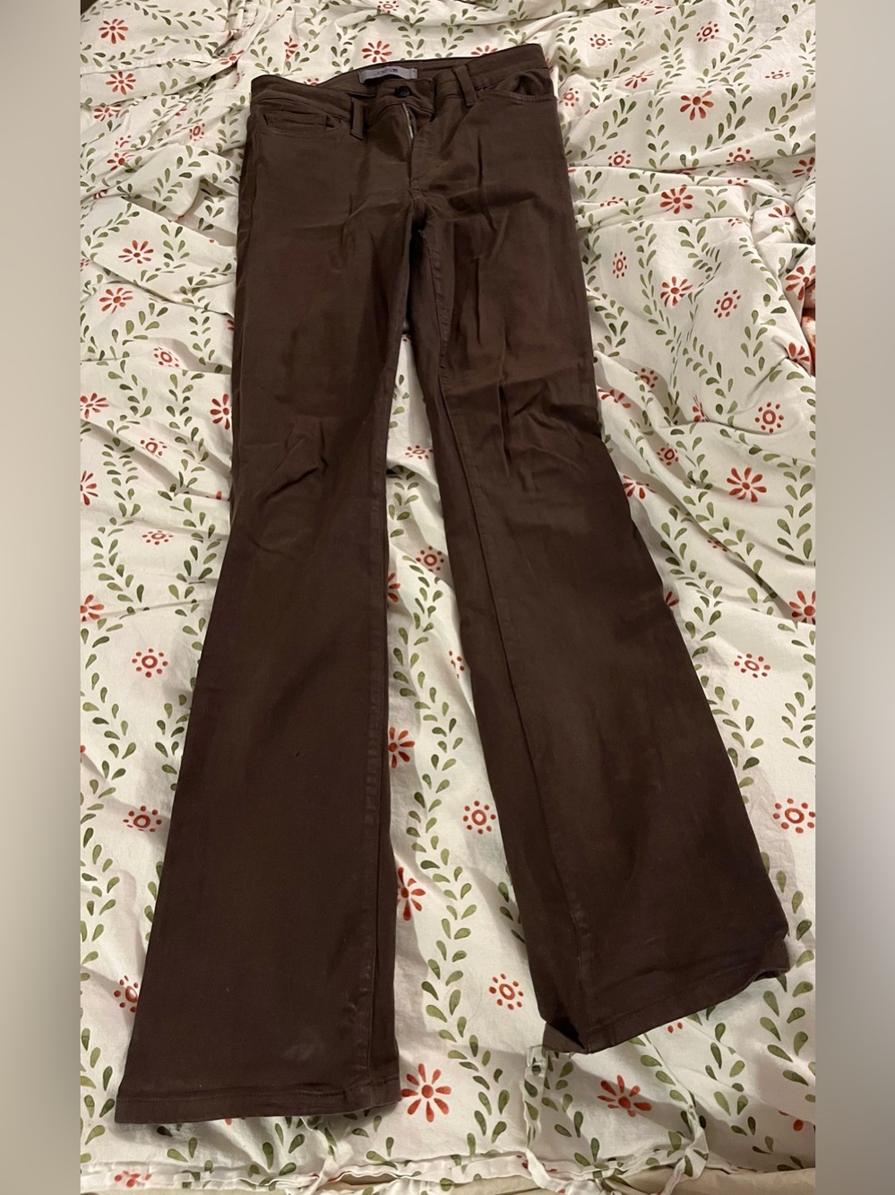 brown high rise stretch flare jeans joe’s jeans